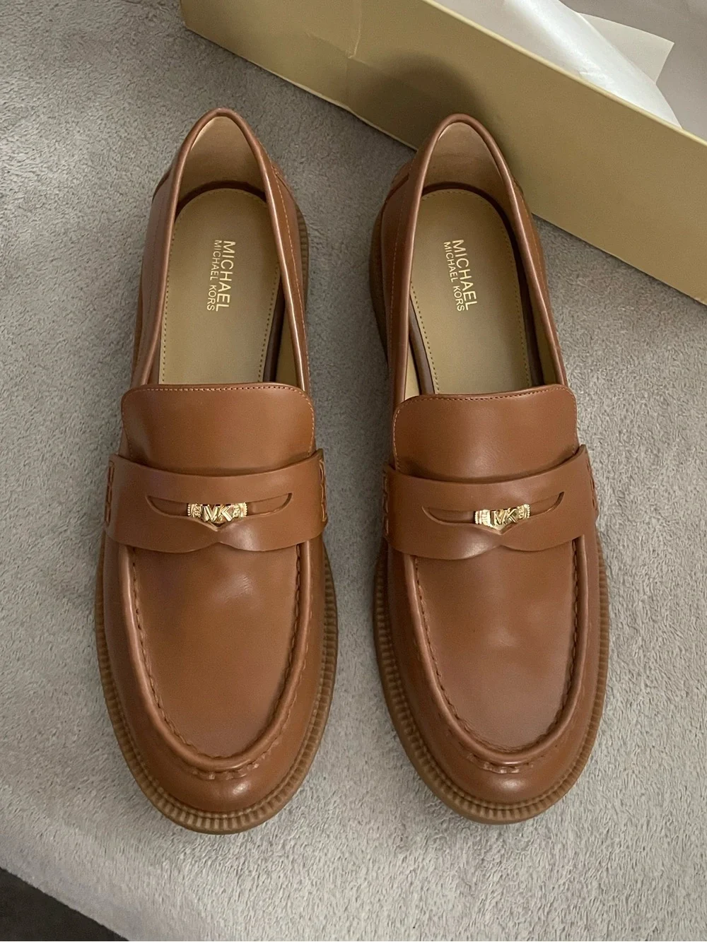 Michael Kors Eden Penny Loafers in Luggage NIB